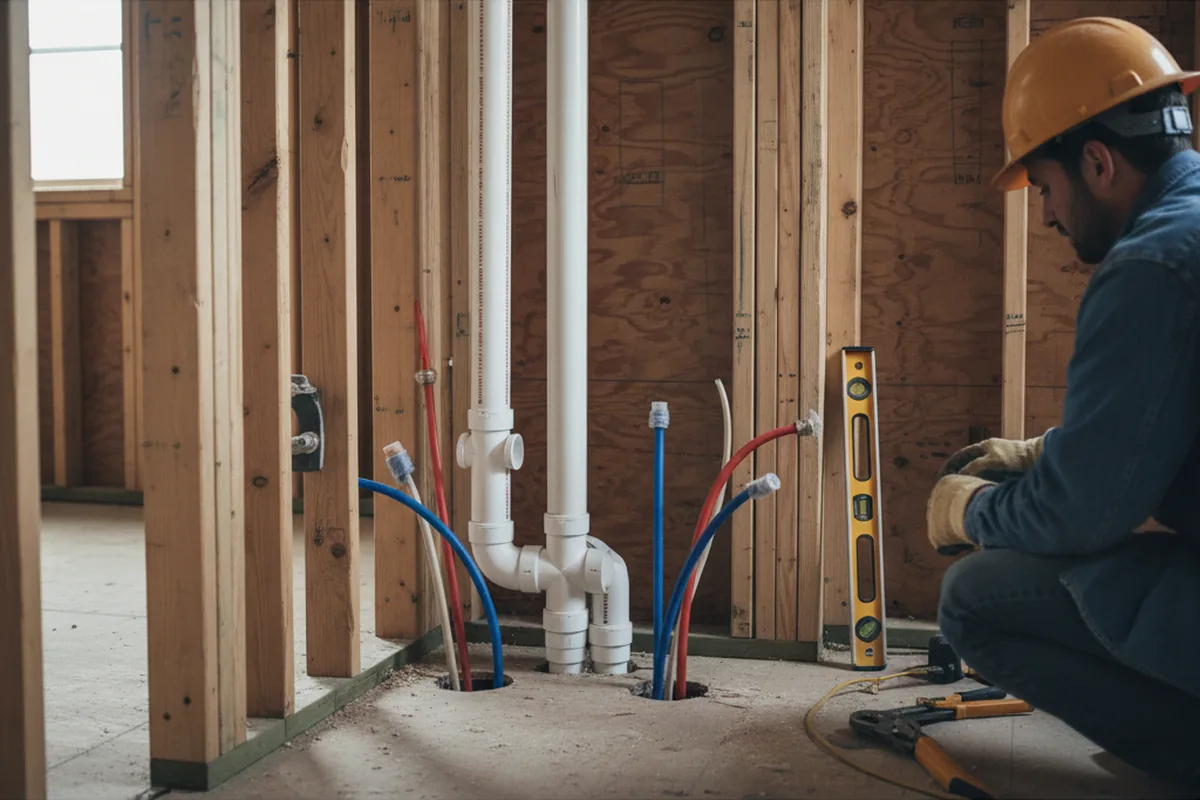 Drain and supply rough-in during Sump Pump Repair in Pine Meadow